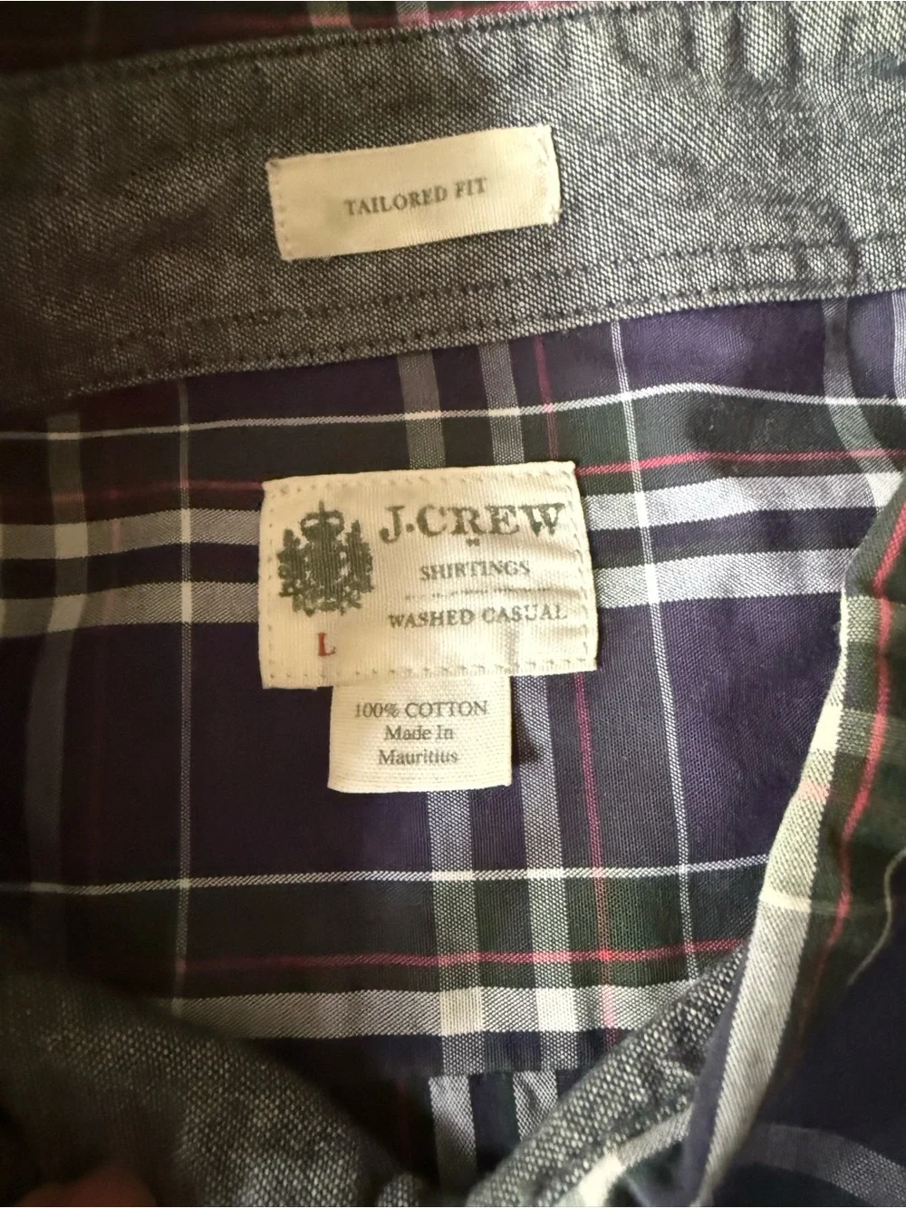 JCREW Classic Navy Plaid Button-Down size L